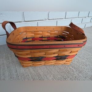 Vintage Longaberger Basket Dresden Ohio USA Woven Wood Leather Handles 11x7.5x5